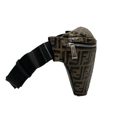 Fendi Waist Pouch Zucca Pattern 7va434 Dark Brown And Black Leather
