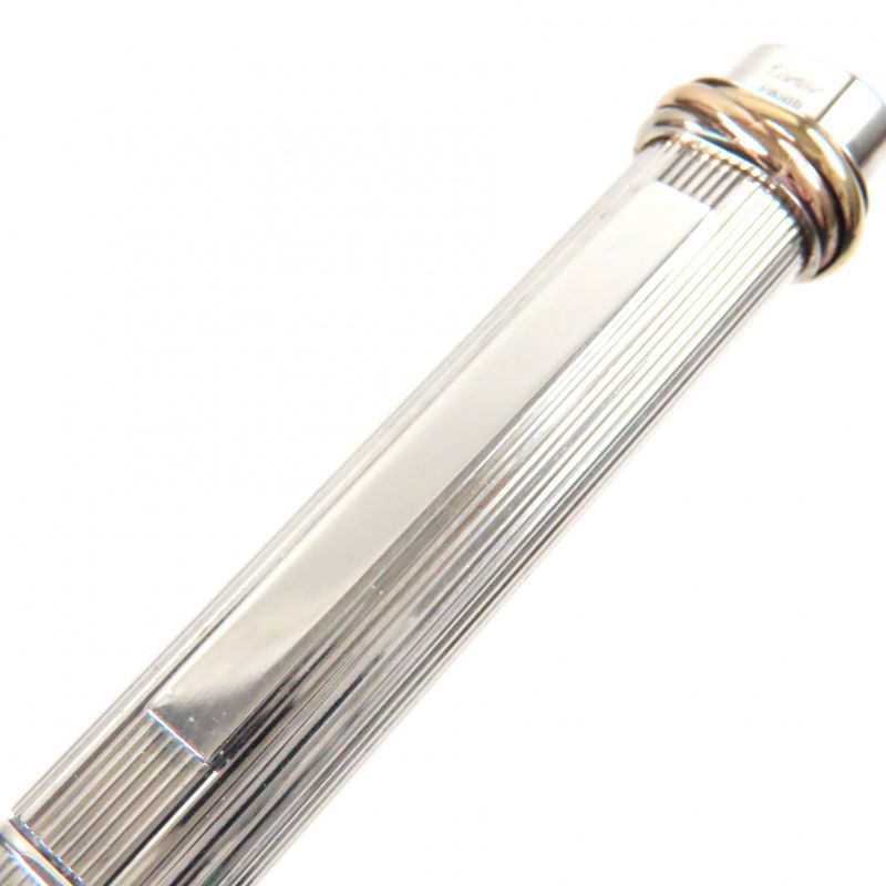 Cartier Vintage Trinity Striped Cap Ballpoint Pen Metal Silver With Box And