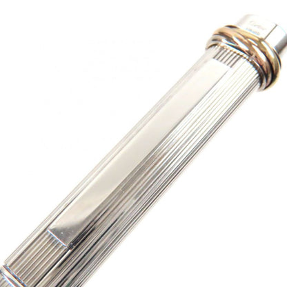 Cartier Vintage Trinity Striped Cap Ballpoint Pen Metal Silver With Box And