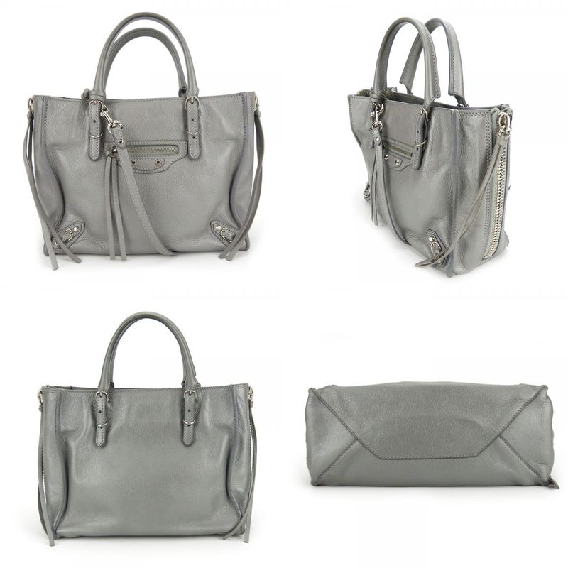 Balenciaga Handbag Paper Mini 357333 Leather Silver 2WAY Shoulder Women