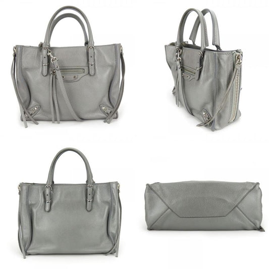 Balenciaga Handbag Paper Mini 357333 Leather Silver 2WAY Shoulder Women