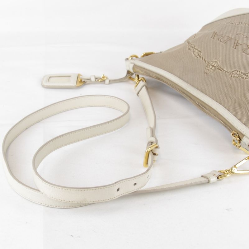 Prada Logo Jacquard Shoulder Bag Canvas Ladies