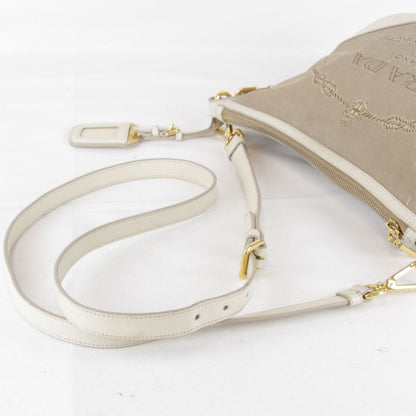 Prada Logo Jacquard Shoulder Bag Canvas Ladies