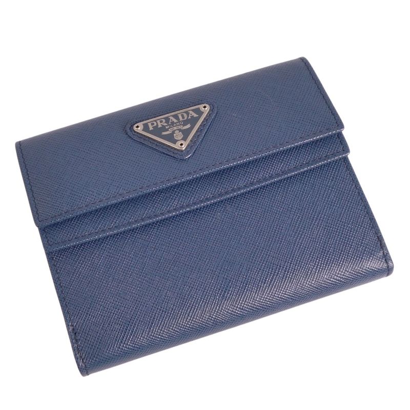 Prada Wallet Compact Wallet Triangle Leather