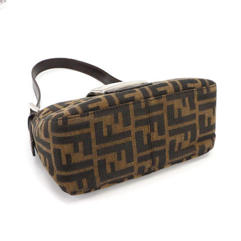 Exhibit Fendi Zucca Shoulder Bag Canvas Leather Brown 26723 Silver Hardware