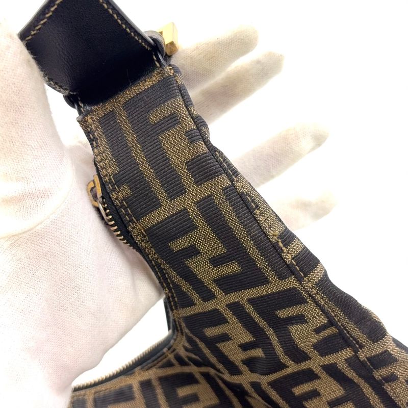 Fendi Zucca Leather And Canvas Brown And Black Shoulder Bag Gold