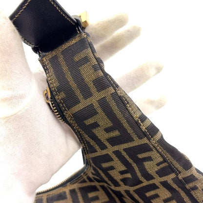 Fendi Zucca Leather And Canvas Brown And Black Shoulder Bag Gold