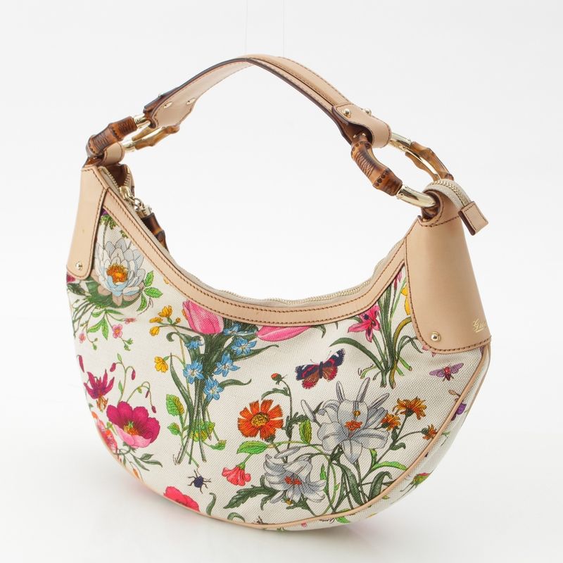 Gucci Floral Bamboo Semi One Shoulder Handbag Multicolor