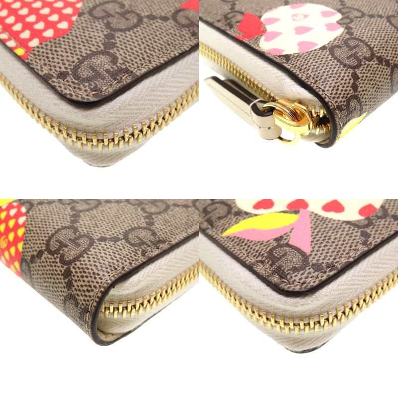 Gucci 663924 Apple Print GG Supreme Beige Round Zipper Long Wallet 0059 Gucci