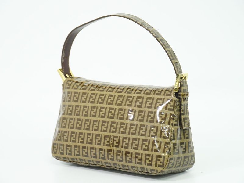 Authentic Fendi Zucchino Shoulder Bag Handbag Vinyl Brown 26725 Zucchino Bag