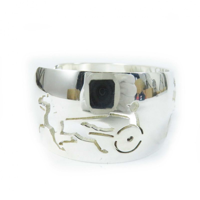 Hermes Vintage Carreche Carriage Dog Bracelet / Bangle Silver With Box Ladies