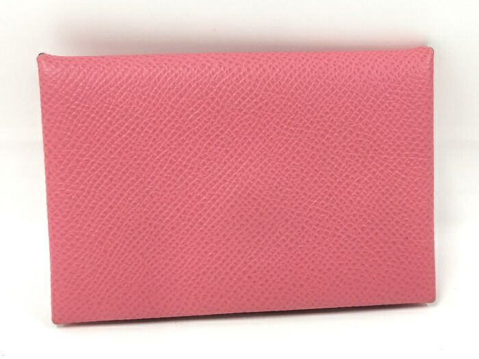 Hermes Calvi Card Case Leather Pink Stamped A
