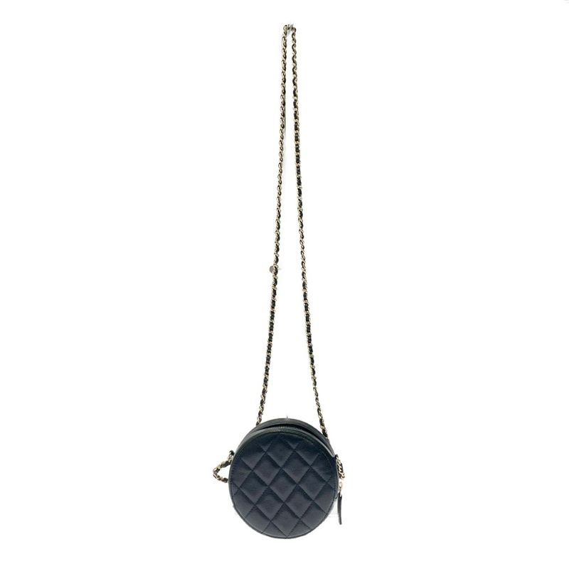 Chanel Matelasse Caviar Skin Coco Mark Round Chain Shoulder Bag Black 371277
