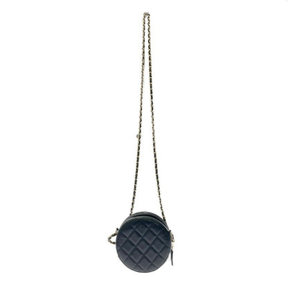 Chanel Matelasse Caviar Skin Coco Mark Round Chain Shoulder Bag Black 371277