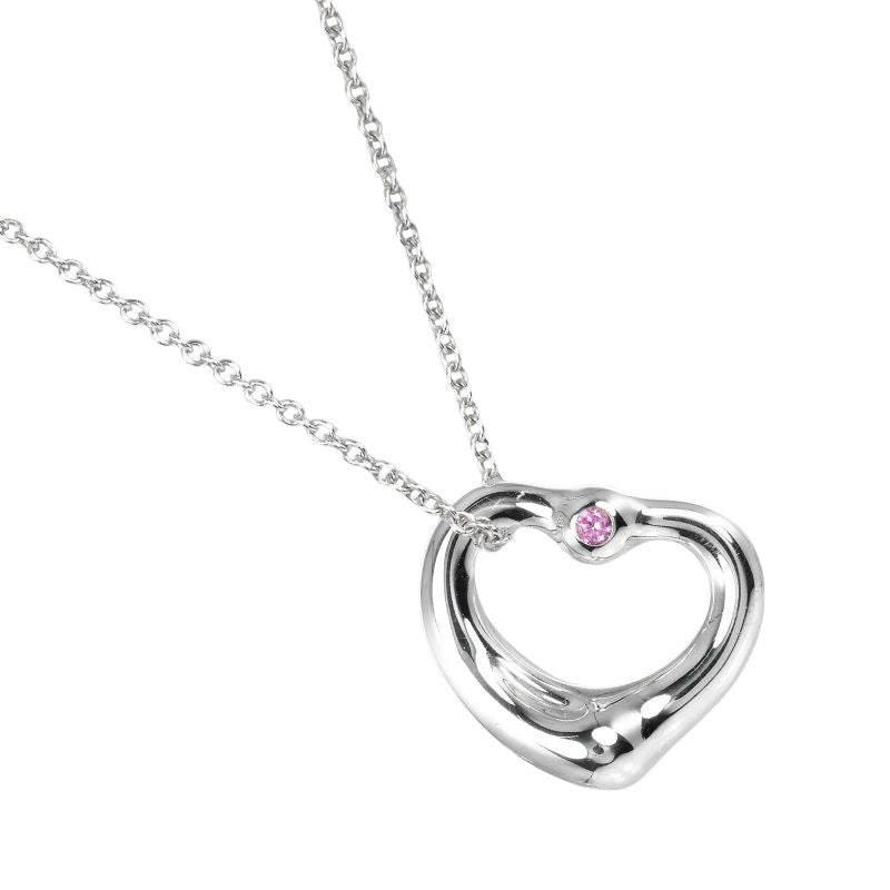 Tiffany & Co Open Heart 925 Silver And Pink Sapphire Ladies 3.5g Necklace