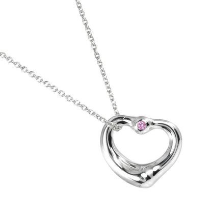 Tiffany & Co Open Heart 925 Silver And Pink Sapphire Ladies 3.5g Necklace