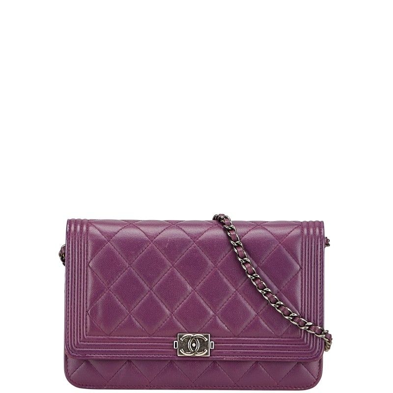 Chanel Boy Chanel Coco Mark Crossbody Chain Wallet Shoulder Bag Purple Lambskin