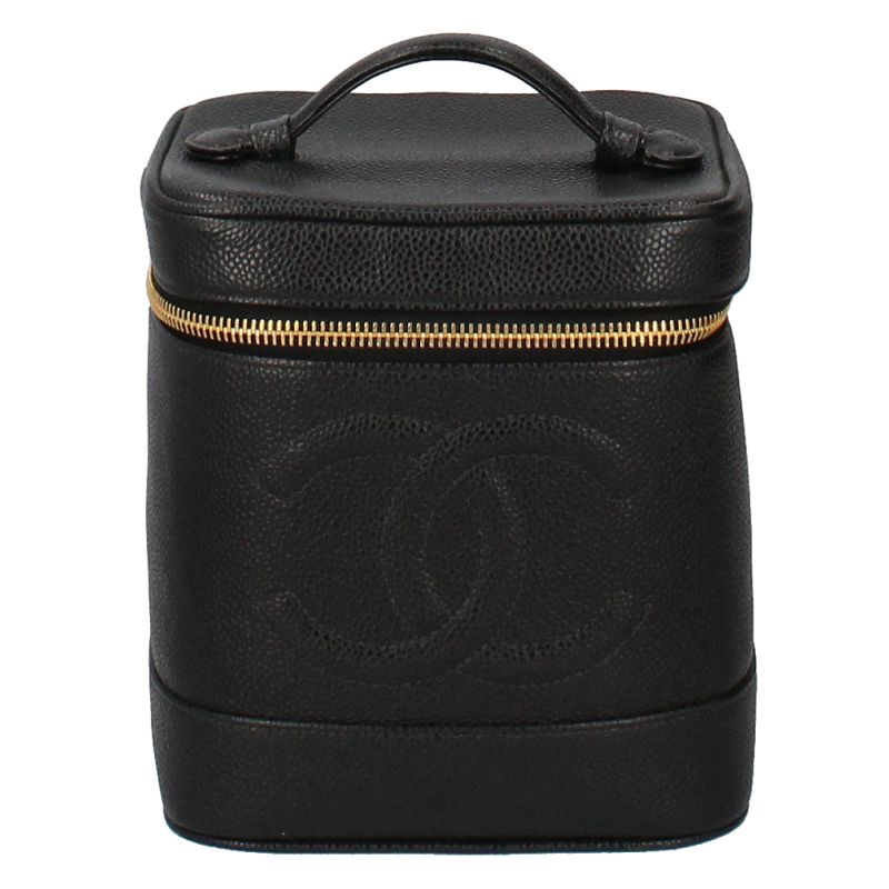 Chanel Vanity Bag A01998 Caviar Skin Ladies Handbag Black Excellent Condition