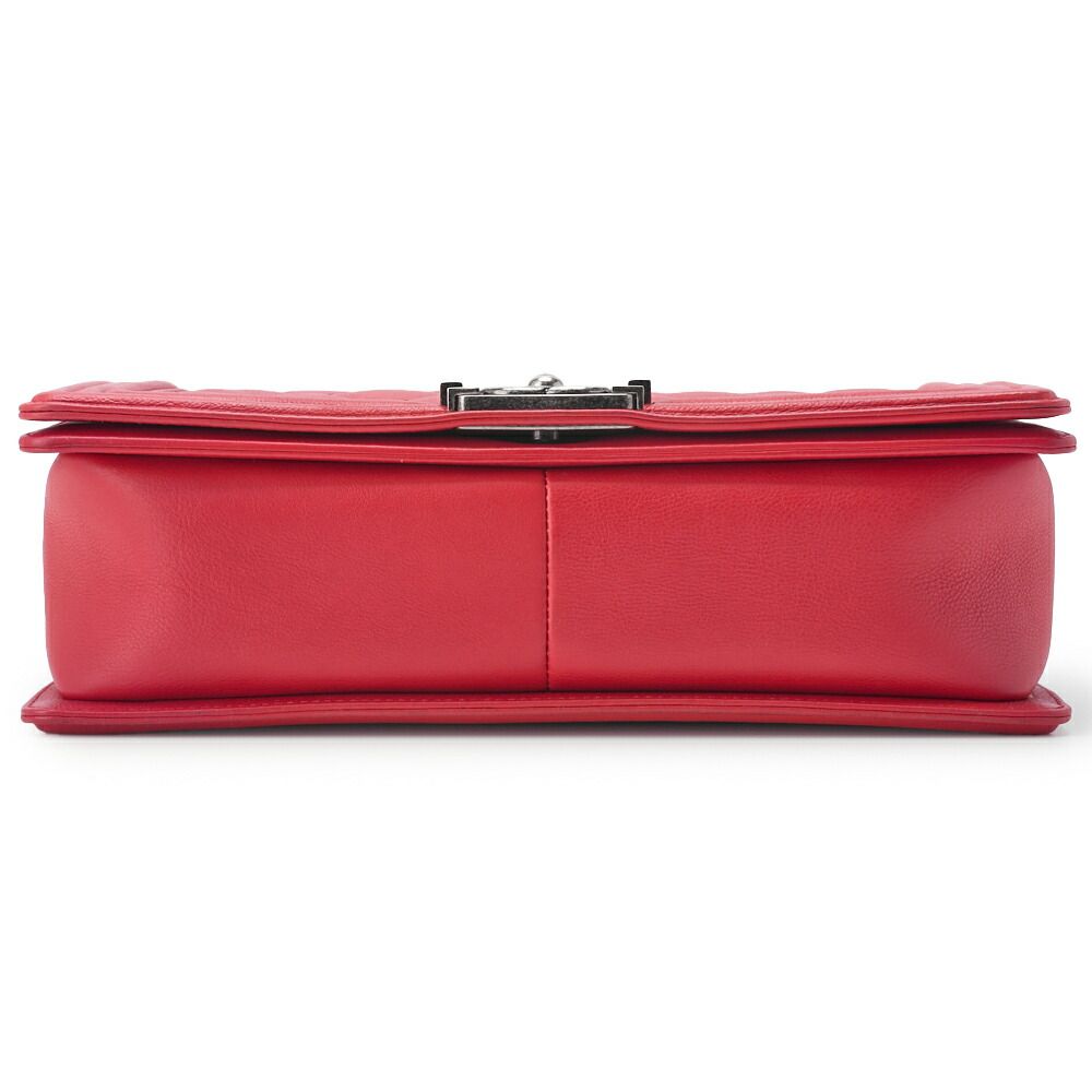 Chanel Boy Chanel Large Size Matelasse Chain Shoulder Bag Calfskin Red (silver