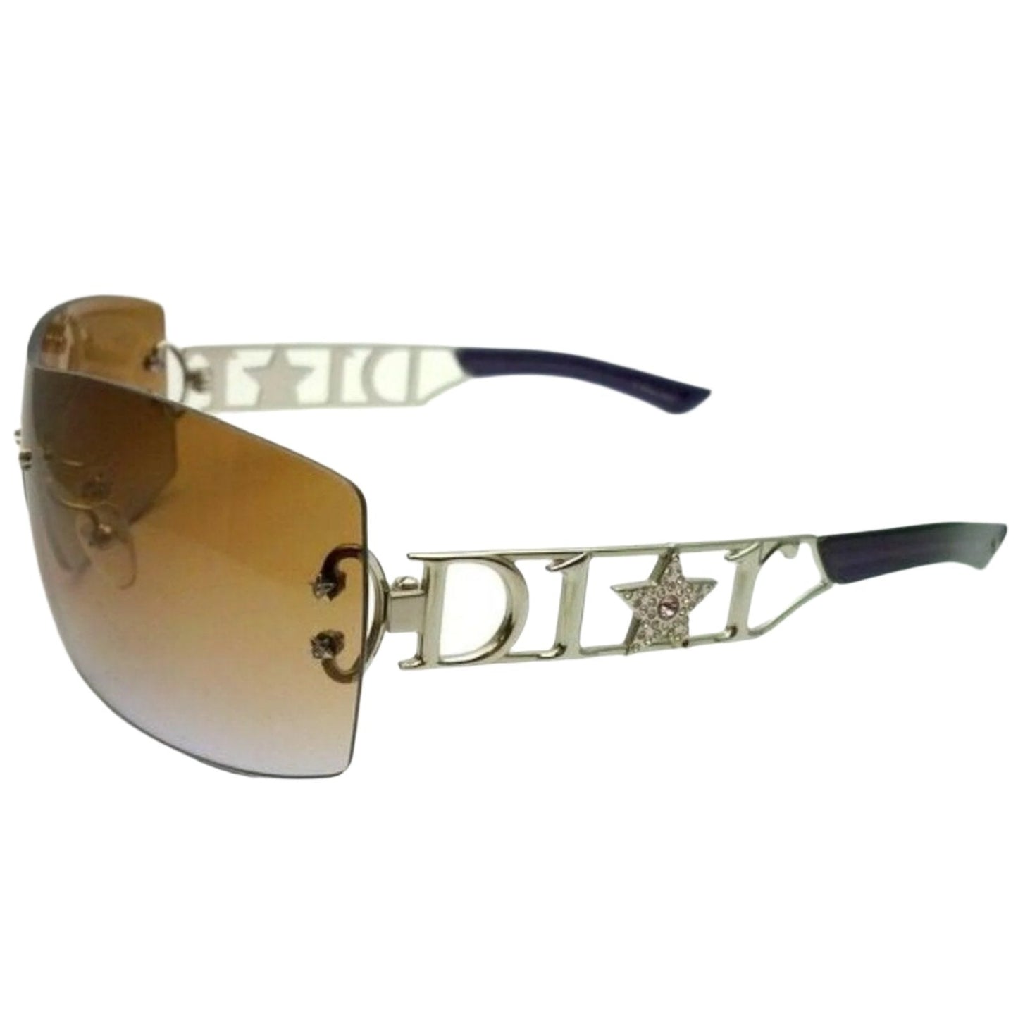 DIOR Diorlywood Rimless Swarovski Crystal Sunglasses Brown Y2K - The Reluxe