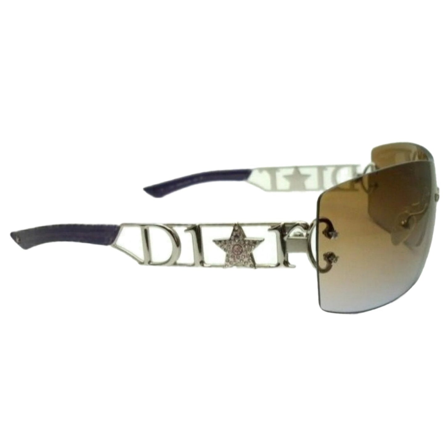 DIOR Diorlywood Rimless Swarovski Crystal Sunglasses Brown Y2K - The Reluxe