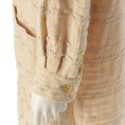 Chanel 99A Wool Cotton Tweed Stencil Collar Coat Outerwear P13844 Yellow 36