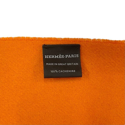 Hermes Double Face Scarf Cashmere Orange Logo Shawl