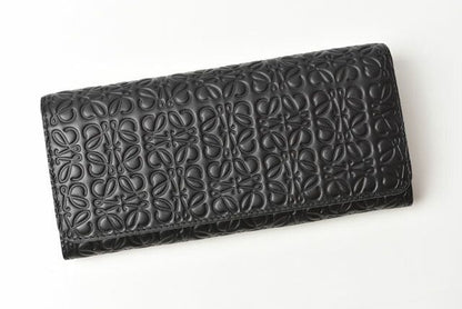 Loewe Wallet Unisex Loewe Long Wallet Anagram Calfskin Black