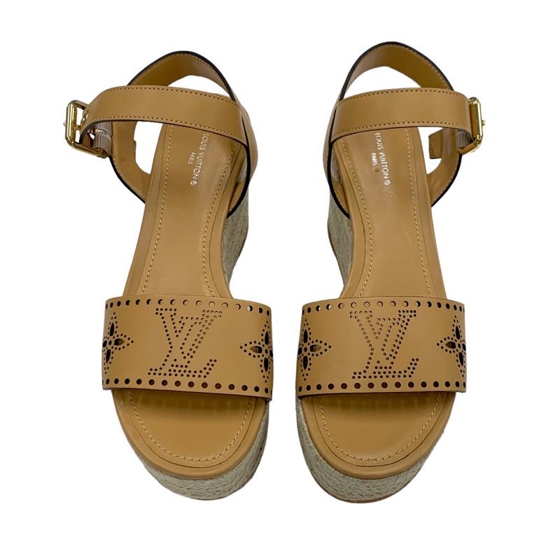 Louis Vuitton Starboard Line Sandals Shoes Leather Camel Unused Monogram