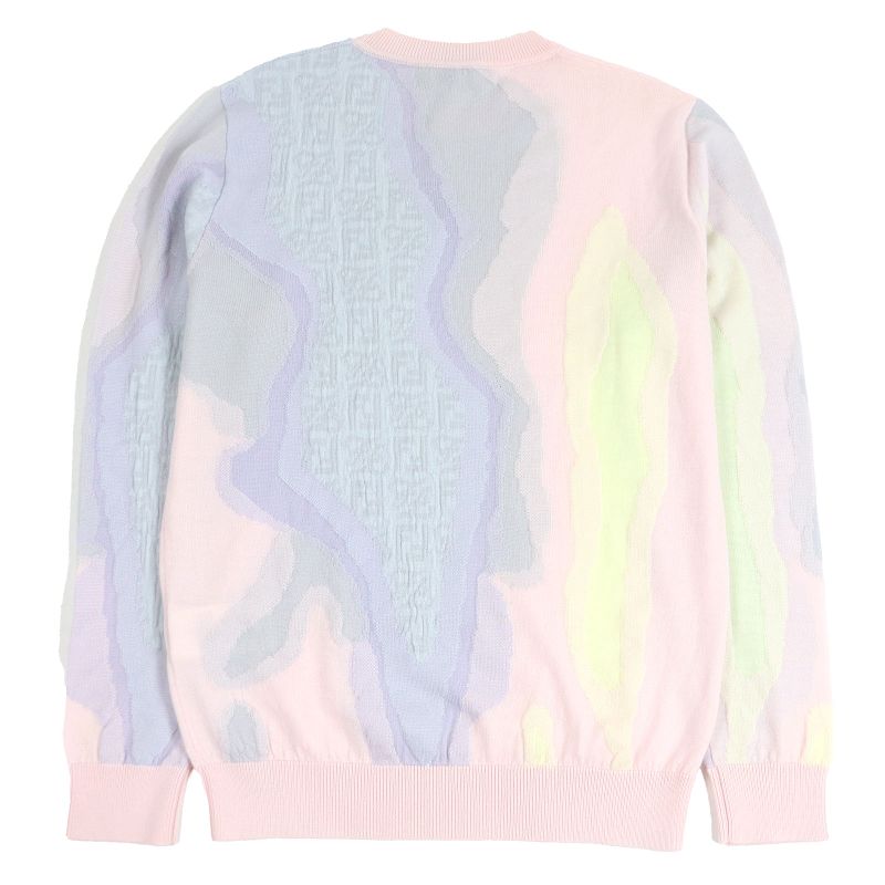 Fendi Fzx039 FF Logo Zucca Long Sleeve Knit Sweater Pinkish Multicolor 46 Made
