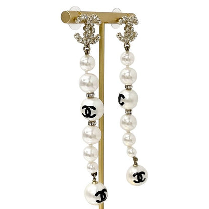 Chanel Earrings Earring Gold Black Coco Mark Rhinestone