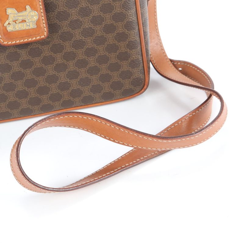 Vintage Celine Macadam Leather Shoulder Bag Crossbody Brown Tote Women's RRE