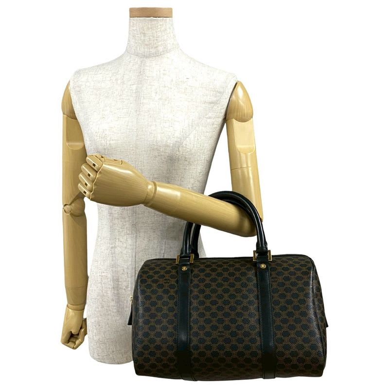 Celine Vintage Macadam Blason Triomphe Pattern Leather Handbag Mini Boston Bag