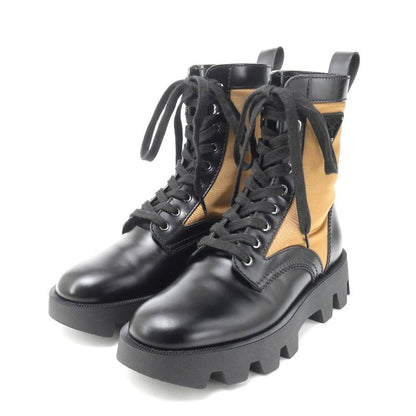 Prada Boots Size 6 Triangle Logo Combat Boots Leather Shoes Made In Italy