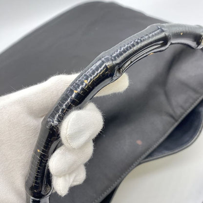 Gucci Old Gucci 001-1577 Bamboo 2WAY Shoulder Bag Handbag Nylon Leather Black