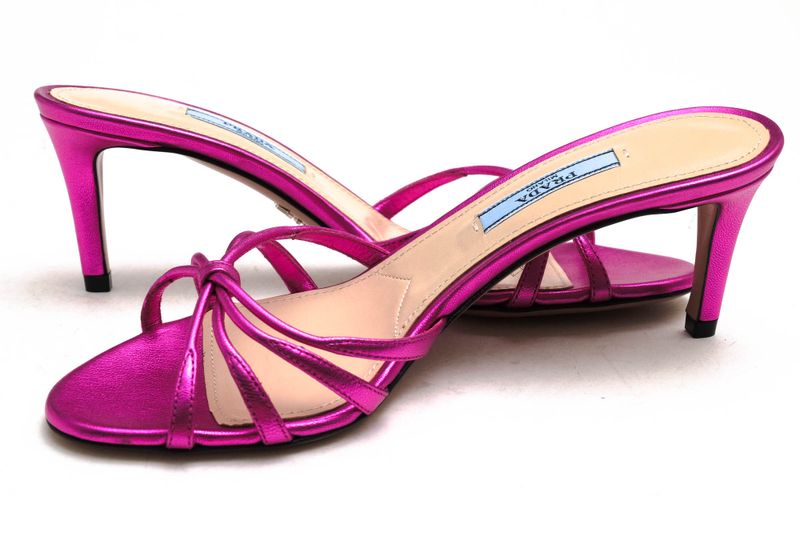Prada Sandals Shoes Women Leather Genuine Pink 1xx478 Metallic Polished