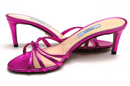 Prada Sandals Shoes Women Leather Genuine Pink 1xx478 Metallic Polished
