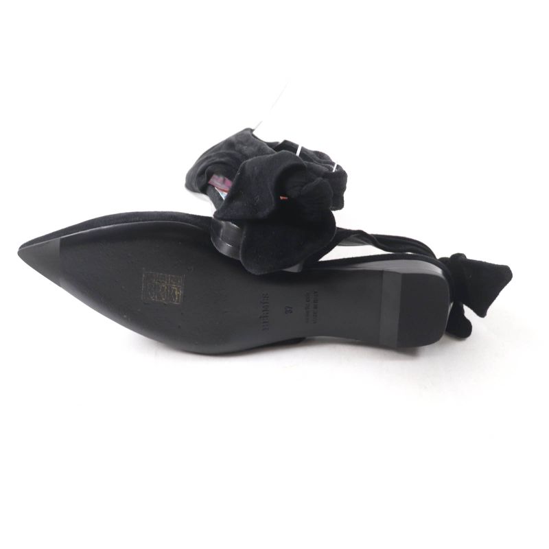 Hermes Eva Ballerina Suede Leather Ribbon Ballet Shoes Flat Pumps Black 37 With