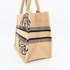 Christian DIOR Book Tote Small Tote Bag Jute Canvas