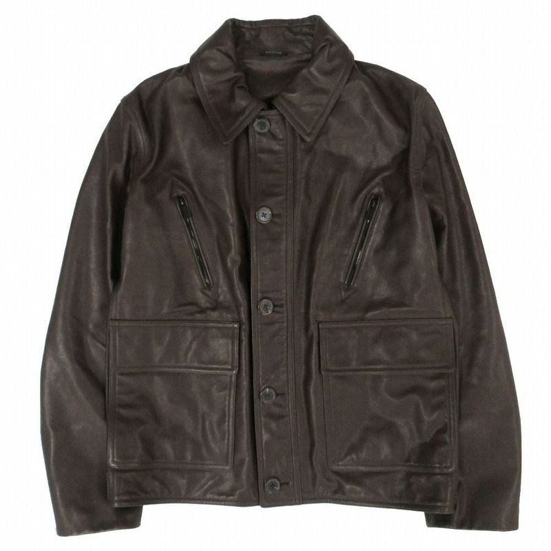 Hermes Blouson Droit Veau Soft Cowhide Calfskin Zip Up Leather Jacket Dark