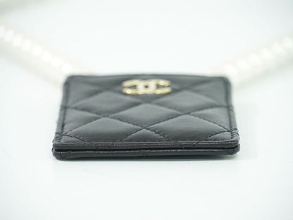 Authentic Chanel Coco Mark Matelasse Faux Pearl Chain Card Case Pass Case
