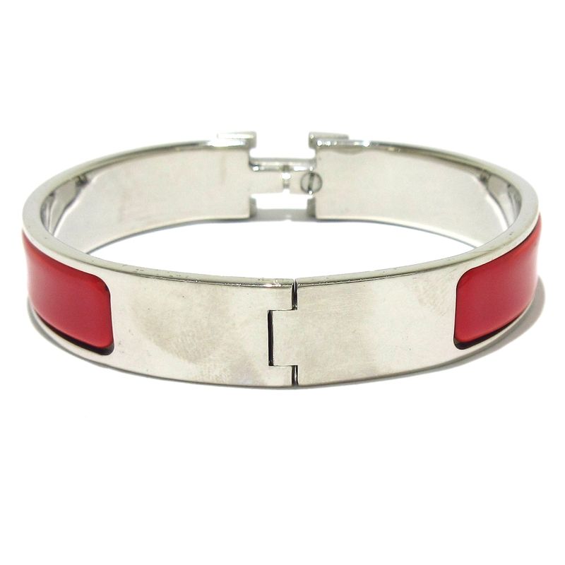 Hermes Bangle Click H Silver X Red