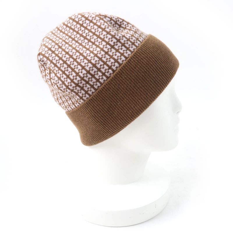 Hermes 100% Cashmere H Logo Knit Cap Knit Hat Brown L With Box Made In Italy