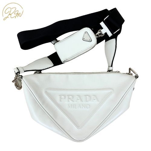 Prada Shoulder Bag Leather Triangle 1bh190 White
