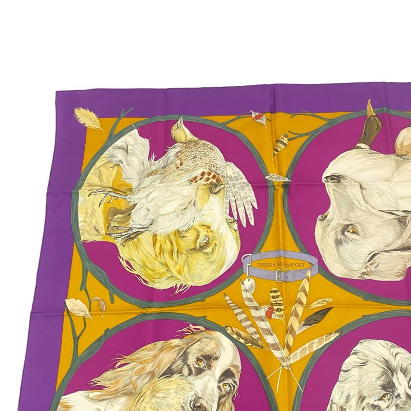 Hermes Carré 90 Scarf Silk Chiens AU Rapport Hound Purple