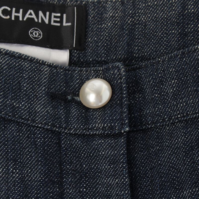 Chanel 05C Rhinestone Coco Button Coco Mark 5 Pocket Denim Pants Bottoms P25297