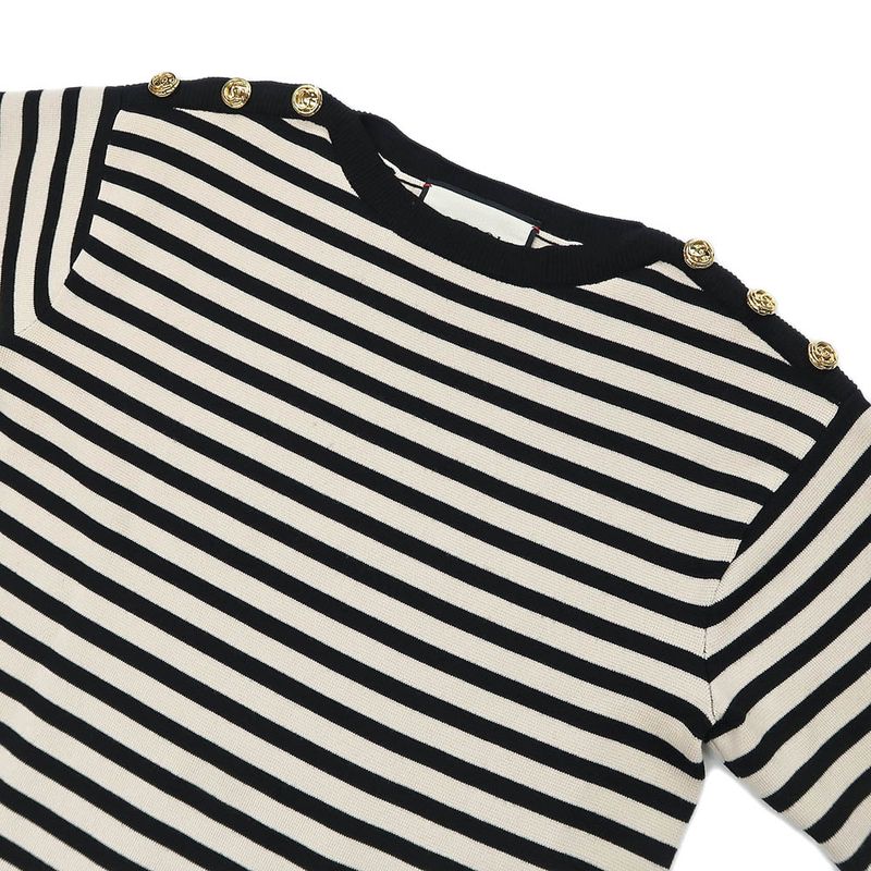 Gucci Knit Dress Border Light Beige Black M Wool 572614 Women's Apparel