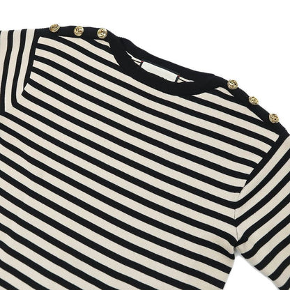 Gucci Knit Dress Border Light Beige Black M Wool 572614 Women's Apparel