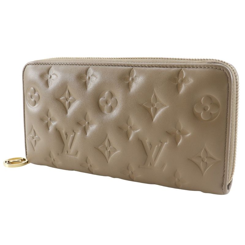 Louis Vuitton Zippy Wallet Monogram Coussin M81511 Lambskin Taupe Beige Ladies