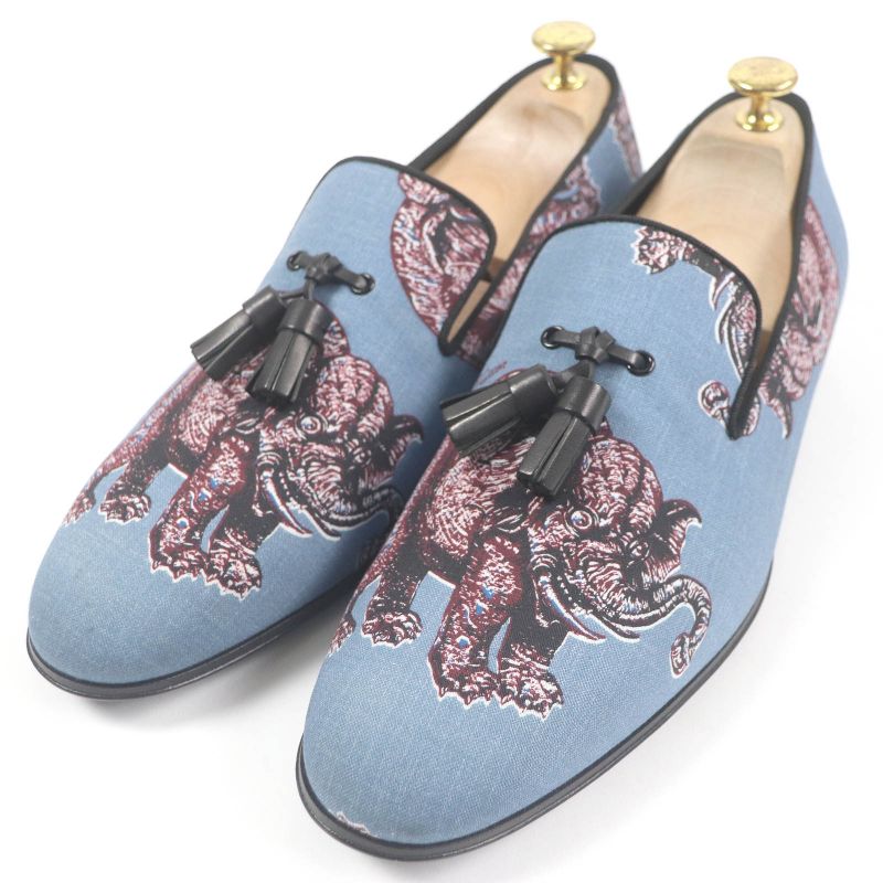 Louis Vuitton Chapman Bros Elephant Leather Used Tassel Loafers Blue 7 Made In
